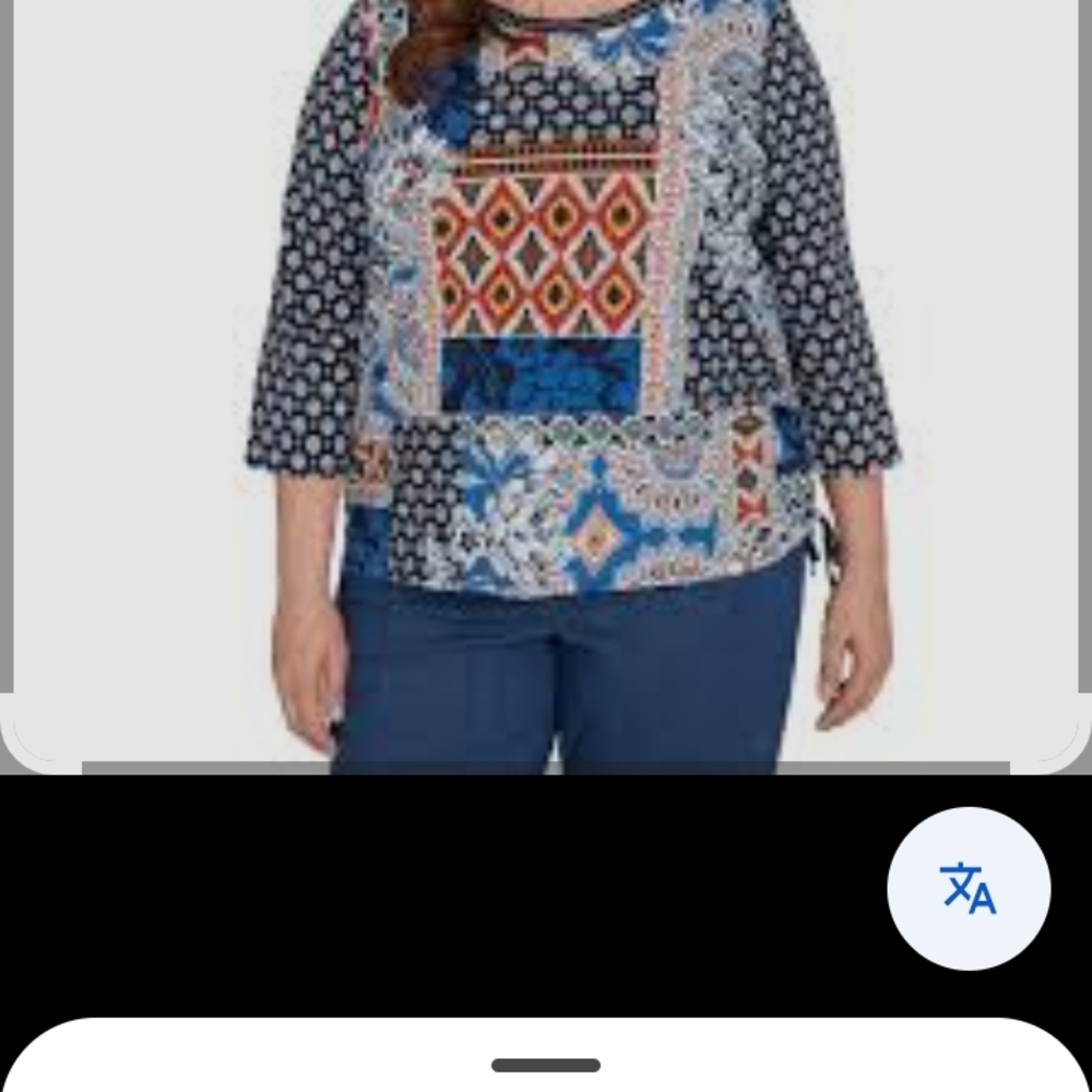 Alfred Dunner Blue and White Geometric Blouse